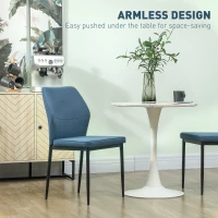 HOMCOM Velvet Dining Chairs Set of 2, Modern Armless Upholstered Kitchen Chairs with Metal Legs, Curved Back and Padded Seat, for Dining Room, Bedroom, Living Room, Blue(m-7)