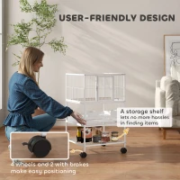 PawHut Bird Cage with Rolling Stand, Acrylic Viewing Panels, Storage Shelf, for Budgie, Parakeet, 48 x 46 x 83 cm(m-7)