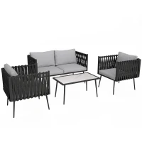 Outsunny 4-Piece Garden Furniture Set with Cushions - Light Grey(m-1)