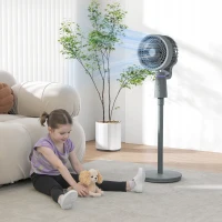 HOMCOM Pedestal Air Circulation Fan with Oscillating, Light Off, Grey(m-9)