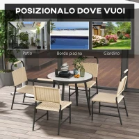 Outsunny Set da Giardino con Tavolo in Vetro Effetto Marmo e 4 Sedie in Rattan, Colore Cachi(m-7)