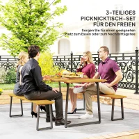 Outsunny 3-delige houten zitgroep voor 6 personen met eettafel en 2 banken, parasolgat, 178 x 76 x 77 cm, natuurlijk hout(m-4)