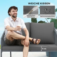 Outsunny Tuinbank met Kussens 2-Zits Rattan Sofa Lounge Sofa voor Buiten - Balkon Sofa 112 x 72 x 76 cm Grijs(m-6)