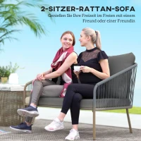 Outsunny Tuinbank met Kussens 2-Zits Rattan Sofa Lounge Sofa voor Buiten - Balkon Sofa 112 x 72 x 76 cm Grijs(m-4)