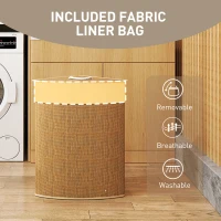 HOMCOM Bamboo Laundry Basket with Lid, 55L Corner Laundry Hamper with Removable Washable Liner Bag, Bathroom Triangle Washing Basket, 35 x 35 x 60 cm, Brown(m-6)