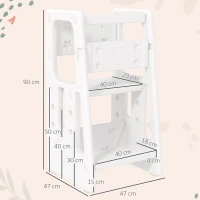 HOMCOM Kids Step Stool, Adjustable Standing Platform, Toddler Kitchen Stool, White(m-3)