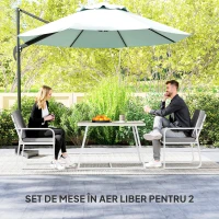 Outsunny Set de Gradina cu Masa si Scaune cu Perne Detasabile, Blat din Sticla si Cadru din Otel, 108x60x72 cm, Alb(m-4)