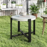 Outsunny Round Small Garden Table, 60cm Outdoor Side Table with Faux Marble Tempered Glass Top, Aluminium Frame for Garden, Patio, Balcony, Light Grey(m-7)