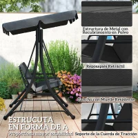 Outsunny Columpio de Jardín de 3 Plazas con Toldo Ajustable Reposapiés Retráctil y Cojines Carga 330 kg 200x127x170 cm Gris(m-6)