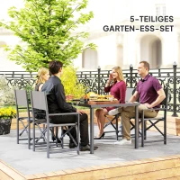 Outsunny 5-Delige Tuinset Stalen Eettafelset voor 4 met Opklapbare Stoelen en Glazen Tafel, Grijs(m-4)
