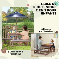 AIYAPLAY Ensemble salon de jardin extérieur enfant avec coussins et parasol amovible, rayé bleu marine et blanc(m-6)