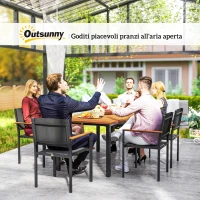 Outsunny Set da Giardino 7 Pezzi con Tavolo da Pranzo e 6 Sedie Impilabili con Braccioli, Teak(m-9)
