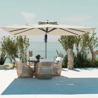 Outsunny 3.7 x 2.7 m Cantilever Parasol w/360° Rotation and Easy Tilt Adjustment, Aluminium Hanging Offset Outdoor Umbrella w/Double Top, Cross Base, UPF50+ Hanging Sun Shade, Grey Wood Effect Pole(m-9)