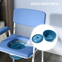 HOMCOM Chaise percée toilette multifonctions seau amovible hauteur réglable avec dossier siège et accoudoirs rembourrés bleu(m-7)