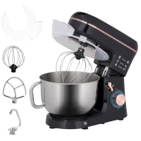HOMCOM Stand Mixer, 5L Food Mixer for Baking, 6 Speeds and Pulse Setting, 1400W Cake Electric Kitchen Mixer with Dough Hook, Whisk, Stainless Steel Bowl, Splash Guard, Beater, Black(m-1)