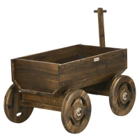 Outsunny Hochbeet im Holzwagen-Design, Brandlackierung, beweglich, wetterbeständig, Braun(m-12)
