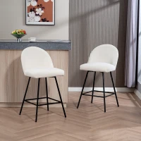 HOMCOM Set 2 Scaune de Bar cu Spatar din Catifea si Suport pentru Picioare, 48.5x56x92 cm, Alb Crem(m-2)