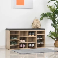 HOMCOM Multi-Storage Shoe Rack w/ 14 Compartments Cushion Moving Shelves Solid Frame Foot Pads Home Office Tidy Organisation Boots Trainers Brown(m-11)