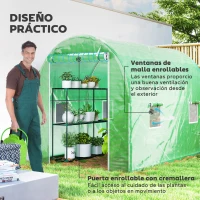 Outsunny Invernadero de Túnel de Jardín 298x197x189 cm con 4 Ventanas para Cultivos y Plantas Cubierta PE 140 g/㎡ Verde(m-6)