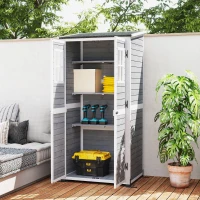 Outsunny Tuinopslagschuur, Gereedschapsschuur met 2 Ramen, Grondpalen, Asfaltdak, 91 x 69 x 192 cm, Vurenhout, Lichtgrijs(m-9)