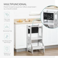 HOMCOM Torre de Aprendizaje 2 en 1 Convertible en Escritorio con Pizarra y Barra de Seguridad 42x44x86 cm Gris(m-6)