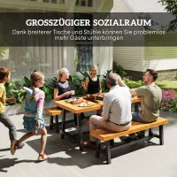 Outsunny Sitzgruppe 3-teilig Holz Essgruppe für 4 Personen Esstisch mit 2 Bänke Teak(m-5)