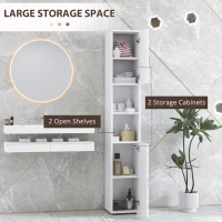 kleankin Line Embossed Tall Bathroom Storage Cabinet - White(m-4)