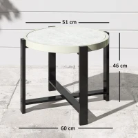 Outsunny Round Small Garden Table, 60cm Outdoor Side Table with Faux Marble Tempered Glass Top, Aluminium Frame for Garden, Patio, Balcony, Light Grey(m-3)