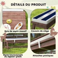 AIYAPLAY Ensemble salon de jardin extérieur enfant avec coussins et parasol amovible, rayé bleu marine et blanc(m-7)