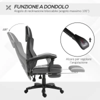 Vinsetto Sedia da Ufficio Ergonomica con Schienale Reclinabile, Poggiapiedi Retrattile, Altezza Regolabile, Grigio(m-5)