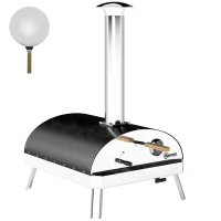 Outsunny Mini Horno de Pizza de Leña con Piedra Refractaria Termómetro y Bandeja Giratoria para Jardín Terraza o Camping(m-1)