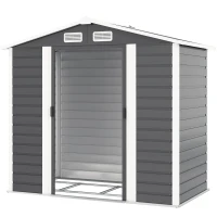 Outsunny Cobertizo Metálico para Jardín 213x120x166/194 cm con Base Refuerzo Puertas Correderas y Ventilaciones Gris Oscuro(m-11)
