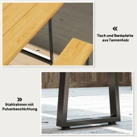 Outsunny 3-delige houten zitgroep voor 6 personen met eettafel en 2 banken, parasolgat, 178 x 76 x 77 cm, natuurlijk hout(m-5)