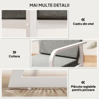 Outsunny Set de Gradina cu Masa si Scaune cu Perne Detasabile, Blat din Sticla si Cadru din Otel, 108x60x72 cm, Alb(m-7)