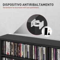 HOMCOM Mobile Libreria porta CD a 16 Ripiani dal Design Moderno in Legno, 106.5x24x126.3 cm, Nero(m-6)