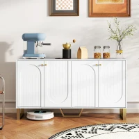 HOMCOM Aparador con 4 Puertas Arqueadas Estantes Ajustables y Patas Doradas 140,8x35x77,5 cm Blanco(m-2)
