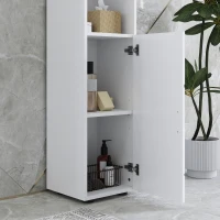 kleankin Line Embossed Tall Bathroom Storage Cabinet - White(m-9)
