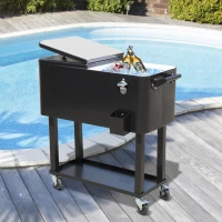 Outsunny Enfriador de Bebidas de Acero con Ruedas Abridor de Botellas y Drenaje para Exterior Patio y Jardín 75,7 L Negro(m-2)