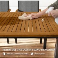 Outsunny Set da Giardino 7 Pezzi con Tavolo da Pranzo e 6 Sedie Impilabili con Braccioli, Teak(m-4)