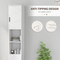 kleankin Line Embossed Tall Bathroom Storage Cabinet - White(m-6)