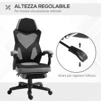 Vinsetto Sedia da Ufficio Ergonomica con Schienale Reclinabile, Poggiapiedi Retrattile, Altezza Regolabile, Grigio(m-4)