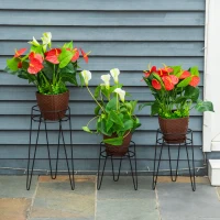Outsunny Blumenständer 3er Set aus Metall Pflanzenständer Set Blumenhocker Blumentopfhalter Pflanzenhocker für Blumentopf bis Ø16 cm Schwarz(m-9)