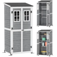 Outsunny Tuinopslagschuur, Gereedschapsschuur met 2 Ramen, Grondpalen, Asfaltdak, 91 x 69 x 192 cm, Vurenhout, Lichtgrijs(m-12)