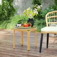Outsunny Tavolino da Giardino in Rattan e Vetro Rotondo in Stile Boho Chic, Ø50x44 cm, Giallo(m-8)