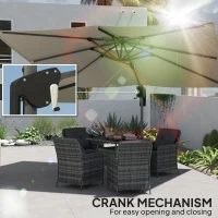 Outsunny 3.7 x 2.7 m Cantilever Parasol w/360° Rotation and Easy Tilt Adjustment, Aluminium Hanging Offset Outdoor Umbrella w/Double Top, Cross Base, UPF50+ Hanging Sun Shade, Grey Wood Effect Pole(m-5)