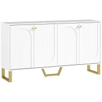 HOMCOM Aparador con 4 Puertas Arqueadas Estantes Ajustables y Patas Doradas 140,8x35x77,5 cm Blanco(m-1)
