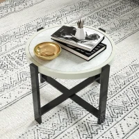 Outsunny Round Small Garden Table, 60cm Outdoor Side Table with Faux Marble Tempered Glass Top, Aluminium Frame for Garden, Patio, Balcony, Light Grey(m-8)