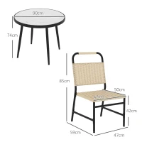 Outsunny Set da Giardino con Tavolo in Vetro Effetto Marmo e 4 Sedie in Rattan, Colore Cachi(m-3)