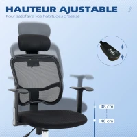 Vinsetto Chaise de bureau fauteuil pivontant à 360° ergonomique dossier inclinable hauteur réglable tétière maille 63 x 62 x 114 cm noir(m-4)