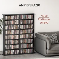 HOMCOM Mobile Libreria porta CD a 16 Ripiani dal Design Moderno in Legno, 106.5x24x126.3 cm, Nero(m-4)